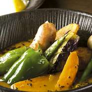 食材：ポークフランク・レッドムーン・にんじん・ピーマン・かぼちゃ・ブロッコリー・いんげん・なす・うずら・えんどう・キャベツ