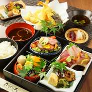 季節の食材を使用したお料理と天麩羅をご一緒に。　
【価格】2000円