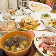 全料理に体が喜ぶココナッツやアボカド、米胚芽油、マカダミアなどのヘルシーオイルを使用。2H飲み放題付のコースは4000円～ご用意。神戸牛と珍しいキノコのアヒージョなど『ふわり』らしい料理をお楽しみ下さい。