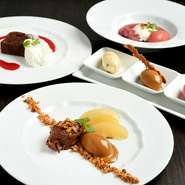 料理のみならず、デザートもシェフのセンスが光る逸品揃いです。季節感を意識した自家製デザートの数々が女性に好評。上品さと華やかさを兼ね備えたデザートが、食後のティータイムに華を添えてくれます。