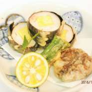 旬の素材と出会いの野菜を組み合わせアレンジした逸品