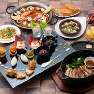 期間限定バルフェアメニューを盛り込んだプラン。
【料理内容】
①シェフ拘りタパス6種盛り合わせ②拘りソーセージ＆サラダ③本日のぐつぐつ熱々アヒージョ④旨みたっぷりポークスペアリブ⑤魚介のパエリア