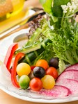 花菜や根菜、葉野菜が種類豊富に、彩り良く盛り込まれています。旬の野菜はアンチョビソースを付けてシンプルに味わいましょう。