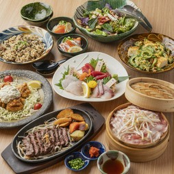 A5/A4等級県産黒毛和牛をメインに全８品のちょっと豪華なお料理が楽しめる飲み放題付きコースです。