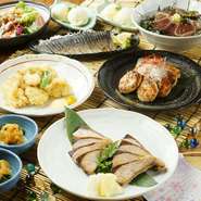 「炙りたて〆鯖」や「大分 豊後とり天」「ブリの甘辛照り焼き」など九州名物のお料理が楽しめるコース！

