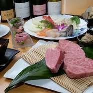 ※お肉の増量は10g単位で承ります。フィレ10g 1200(税込1320)円／サーロイン10g 1080(税込1118)円
