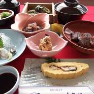 とこ漬・う巻・うそば・うざく・あらい・かば焼・肝吸・漬物・フルーツ