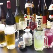飲み放題メニューなら、50種のアルコールの他ソフトドリンクも
