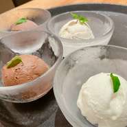 山形市山寺の人気ジェラート専門店【COZAB GELATO】とコラボした特注のスイーツも用意しています。季節によって内容が異なるので、何が食べられるかは来店してからのお楽しみです。