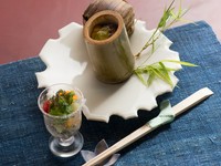 竹筒焼き　サラダ　牛肉　丸茄子　味噌