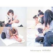 肌と肌のふれあいで、愛おしい、大好きを伝えてあげましょう
日時：12/22(水) 9:30スタート
対象：1ヶ月検診後～1歳頃までの赤ちゃんとママ
持ち物：お子様が包める程のバスタオル、水分補給（母乳◎）
料金：￥2,000-（親子フォトプレゼント）＋別途ブランチ代

マッサージ後、皆様で少しお話ししませんか？
今回はX'masシーズンです。ぜひX'masカラーの赤色を身に着けて来てください♪
親子フォトプレゼントさせて頂きます(^^)