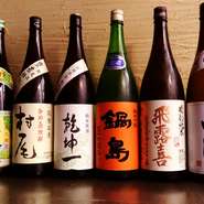 十四代、鍋島、磯自慢、黒龍、而今、田酒等各地の銘酒や、料理に合わせた純米酒を中心とした地酒も多数御用意しております。
