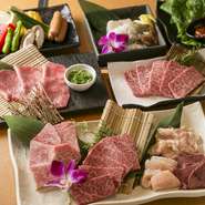 肉の卸売り直営店ならではの良質なお肉が食べられる、コストパフォーマンス抜群ながらボリューム満点のセット。『おすすめ塩赤身』や『上カルビ』、『上ロース』など、やわらかくて脂身の甘さが際立つ逸品揃いです。