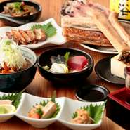 全11品の料理、日本酒や焼酎などお店のほとんどのドリンクが飲めるコース
＋1000で全てのドリンク飲み放題