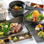 最古級の神戸プレミアムビーフをメインに、季節の食材を贅沢に使った
こだわりの料理内容となっております。
＊数量に限りはございますが、
フィレ
シャトーブリアン
のご用意も致しております。

