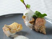 毎朝シェフが市場でその日一番の天然魚を吟味し生きたまま調理。それを絶妙な火入れで皮目の香ばしい磯の香りとふっくらとした身からあふれ出すそのジュと共に軽い中にも旨みが凝縮された極上のソースでいただく。