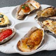 焼き牡蠣6種の全種類1個づつの盛り合わせです。