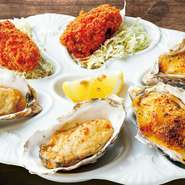 人数で選べる！定番牡蠣料理をワンプレートで
カキフライ／バターソテー／ガーリックバターと香草パン粉の焼き牡蠣
各3P　￥3,585（税込￥3,943）