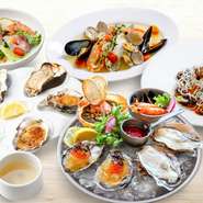 シーフードプラッター／魚介のサラダ仕立て／ホットオイスタープレート／本日の魚のアクアパッツァ／牡蠣スープ
選べるメイン下記の1～7から1つお選びください。