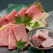 上ロース、特撰カルビ、角切ステーキの3種盛。