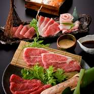 【計7品】タンしゃぶ／上撰ロースしゃぶ／米沢豚しゃぶ／赤身しゃぶ／バラしゃぶ／いわい鶏のつくね／本日の野菜盛り