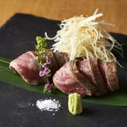 山形牛のレアステーキ ～本わさびと岩塩～