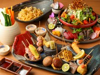 本日の造り盛り・本日のおまかせサラダ・野菜スティック（明太マヨディップ）・串かつ7本・〆のパスタorお好きなジェラート
