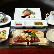 脂がジューシーな黒毛和牛のロース肉を使ったステーキが味わえる珠玉のコース。あっさりと柔らかいヘレ肉への変更も可能です。ワインも良いですが、日本酒との相性も抜群。