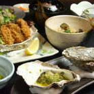 生かき・酢かき・かきフライ・かきのオーブン焼き2種盛り・かき茶碗蒸し・かき小鉢・かきご飯・かきのお吸物・香の物