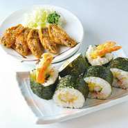 ●海老天巻きと手羽先※手羽先は１人前です