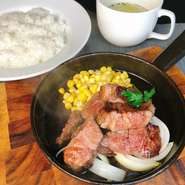 期間限定３０％OFF　牛ステーキ３種１６０ｇ（牛ハラミ・牛ランプ・牛カルビ）　ライス・スープ付き