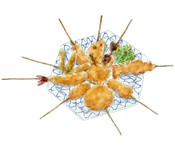 ▼120円
・牛カツ 　
・豚カツ　
▼130円 
・餅
・うずら
▼160円 
・ニンニク
・蓮根
・椎茸
・ハムカツ
▼180円
・ささみ
・チーズ
・紅生姜
▼200円
・キス
▼220円
・鶏手羽
▼250円
・アスパラ
▼390円
・海老