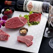 氷点下エイジング製法で熟成した肉の5点盛り。日によってメニューが変わるので、当日のいいとこ取りです。