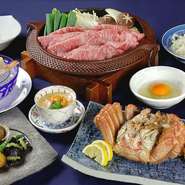 3日前の12時までに要予約
<サービス料込・税込>
※写真はイメージです。
※2名様より承ります
※1グループにつき同一メニューのご注文をお願いいたします（異なるメニューのご注文はお受け致しかねます）
※季節や仕入れ状況により料理内容が若干異なる場合がございます
※写真の鍋の具材と毛蟹は二人前、その他の料理は一人前のものとなります