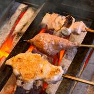 『おまかせコース』で楽しめるバラエティに富んだ焼鳥。新鮮な鳥肉を使用し、高知県土佐備長炭でじっくり香ばしく焼き上げた贅沢な焼鳥が楽しめます。お馴染みの部位から希少部位まで幅広く味わいましょう。