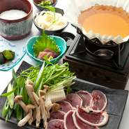 京鴨もも・京野菜3種・お造り・〆のうどん・白ご飯・お漬物・わらび餅