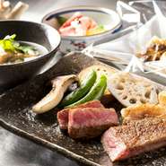 ・本日のオードブル
・季節のスープ
・本日の鮮魚
・アンガス牛ステーキ（フィレ60g または サーロイン70g）
・ご飯、赤出汁、香の物
・愛宕特製デザート
・コーヒー