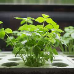 サンチュや三つ葉を店内で水耕栽培しています