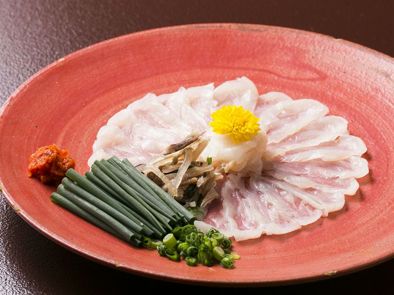 新鮮なふぐは、噛むたびに上品な旨味が溢れ出す『天然虎ふぐ刺』