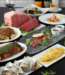 　＊地元の食材を中心とした、人気のお好み焼きか五エ門巻きが入ったコースです。