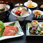 2025年4/1～の会席メニューです
メインの小鍋は黒毛和牛のしゃぶしゃぶです