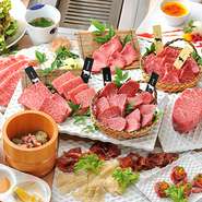 自慢のドライエイジングビーフをカジュアルにお楽しみ頂けるコース。おすすめ希少部位盛り合わせも絶品