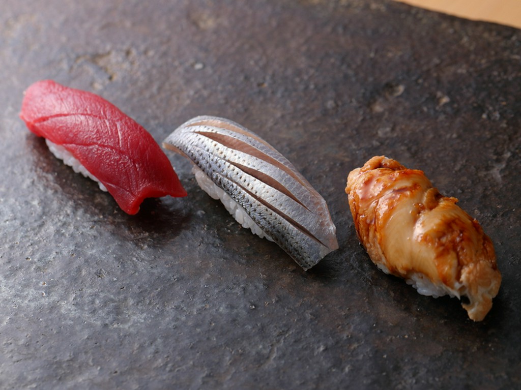 おまかせの『鮪』、『小肌』、『穴子』などの握り