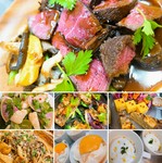 お付だし、前菜、季節のサラダ、パスタ、お魚料理、牛肉料理、デザート、ガーリックトースト＋２時間飲み放題付き。季節の食材に県産牛のメイン。皆様のお集まりの機会に是非“旬、季節”をご賞味下さいませ。