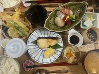 【献立例】
(小鉢)　季節の小鉢
(お造り)　時季のもの
(焼き魚)　季節の魚
(天ぷら)　海老　季節の野菜
(汁物)
(ご飯)　青天の霹靂
(香の物)　時季のもの

ご予約していただけますとスムーズに提供できます