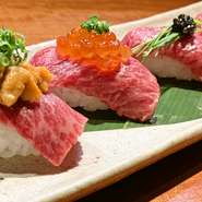 和牛生肉×生ウニ×いくらの禁断の組み合わせ。