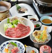 ・先付
・刺身盛合せ
・あわびのステーキ
・茶碗蒸し
・牛しゃぶ
・天ぷら盛り合わせ
・稲庭うどん
・デザート