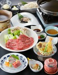 ・先付
・刺身盛合せ
・あわびのステーキ
・茶碗蒸し
・牛しゃぶ
・天ぷら盛り合わせ
・稲庭うどん
・デザート