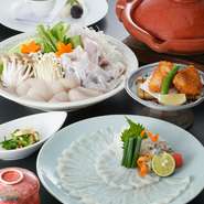 ・先付
・とらふぐの刺身
・茶碗蒸し
・ふぐ鍋
・ふぐの唐揚げ
・雑炊
・香の物
・デザート

※2名様から承ります。