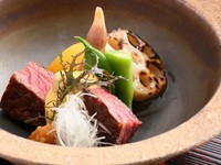 焼き蓮根 南瓜 乾燥隠元 縞ささげ 和風コンソメ餡 辛子菜